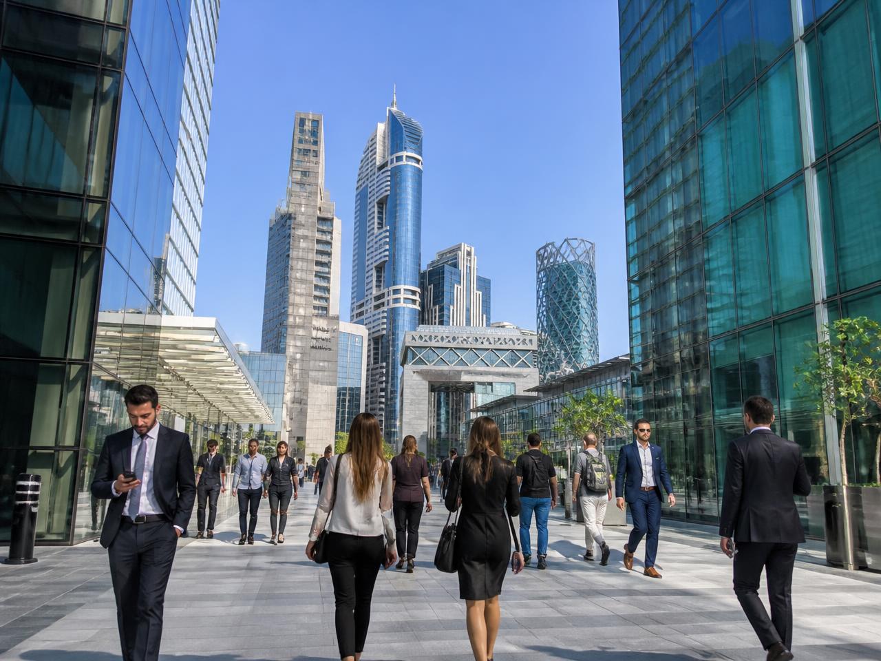Business professionals in the Dubai DIFC business district